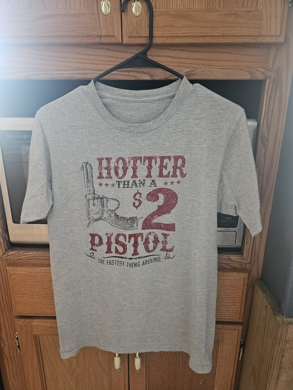 Gray 'Hotter Than a $2 Pistol' Short Sleeve Tee